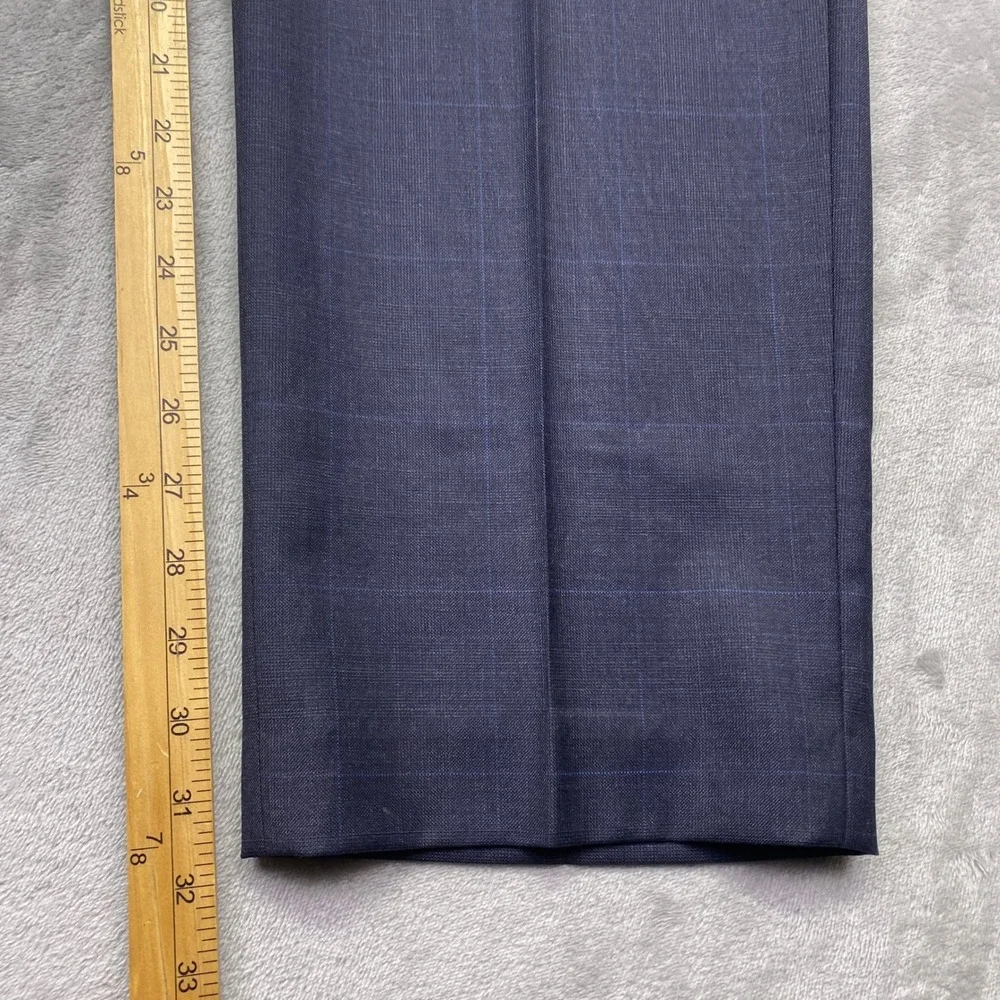 Lauren Ralph Lauren Mens Navy Blue Windowpane Plaid‎ 100% Wool Dress Pants 38x32